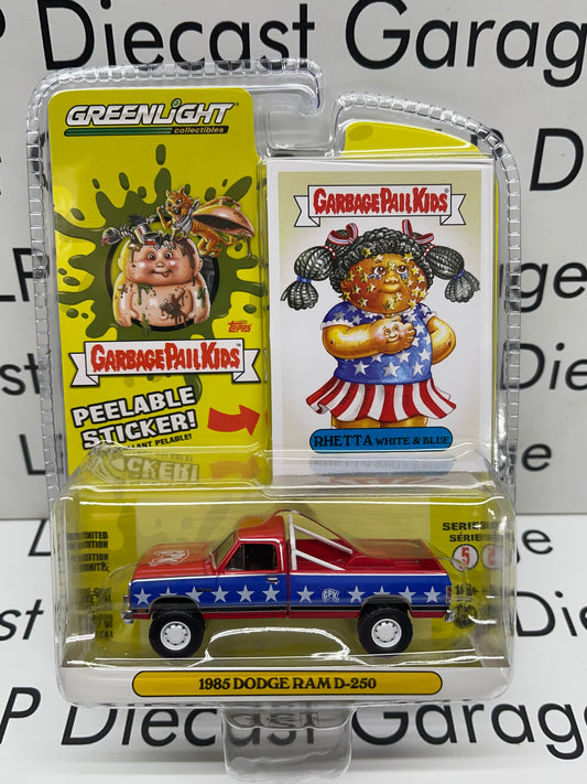 GREENLIGHT 1985 Dodge Ram D-250 Rhetta White & Blue USA Garbage Pail Kids Series 5 1:64 Diecast