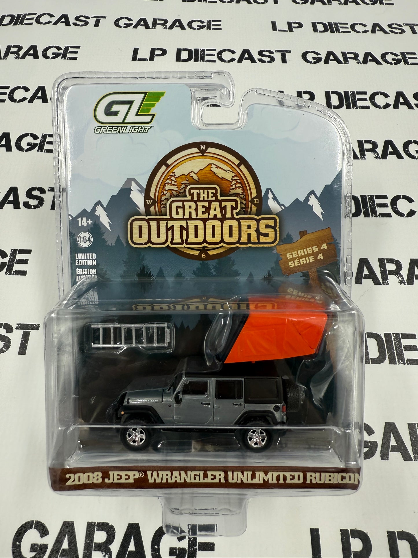 RAW CHASE GREENLIGHT 2008 Jeep Wrangler Rubicon Black w/ Tent 1:64 Diecast Great Outdoors