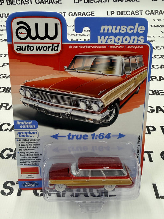 ULTRA RED CHASE AUTO WORLD 1964 Ford Country Squire Red 1:64 Diecast Muscle Wagons
