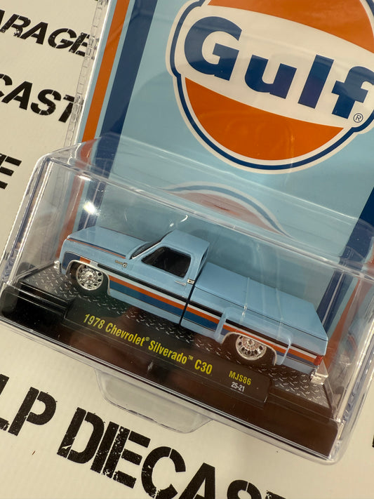 M2 1978 Chevrolet Silverado C30 Dually Gulf Truck 1:64 Diecast MiJo