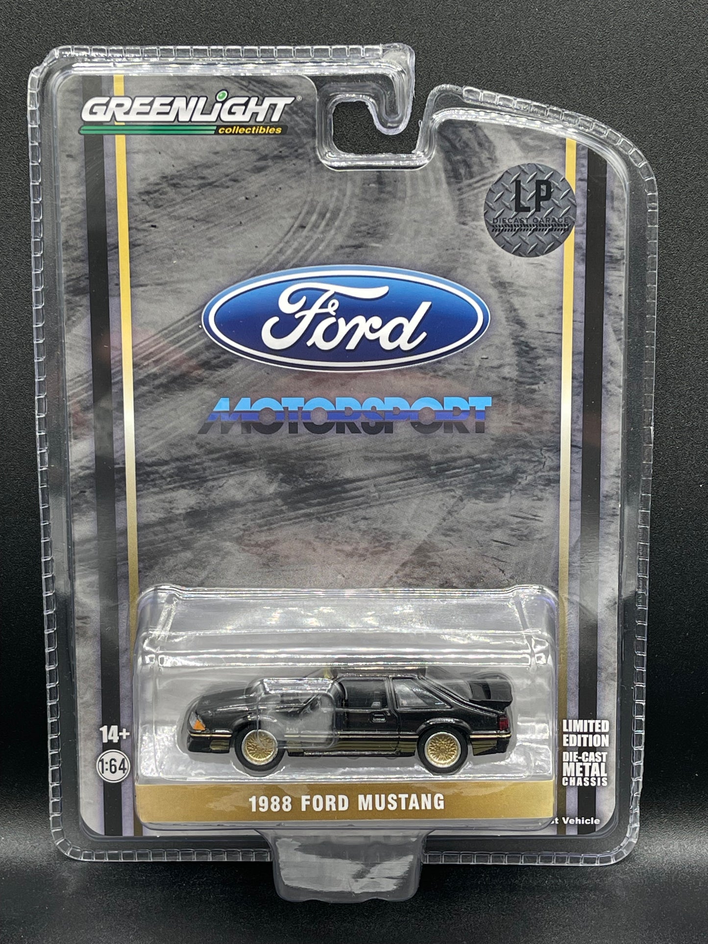 GREENLIGHT 1988 Ford Mustang Motorsport SLN Black Gold LP Exclusive 1:64 Diecast Promo