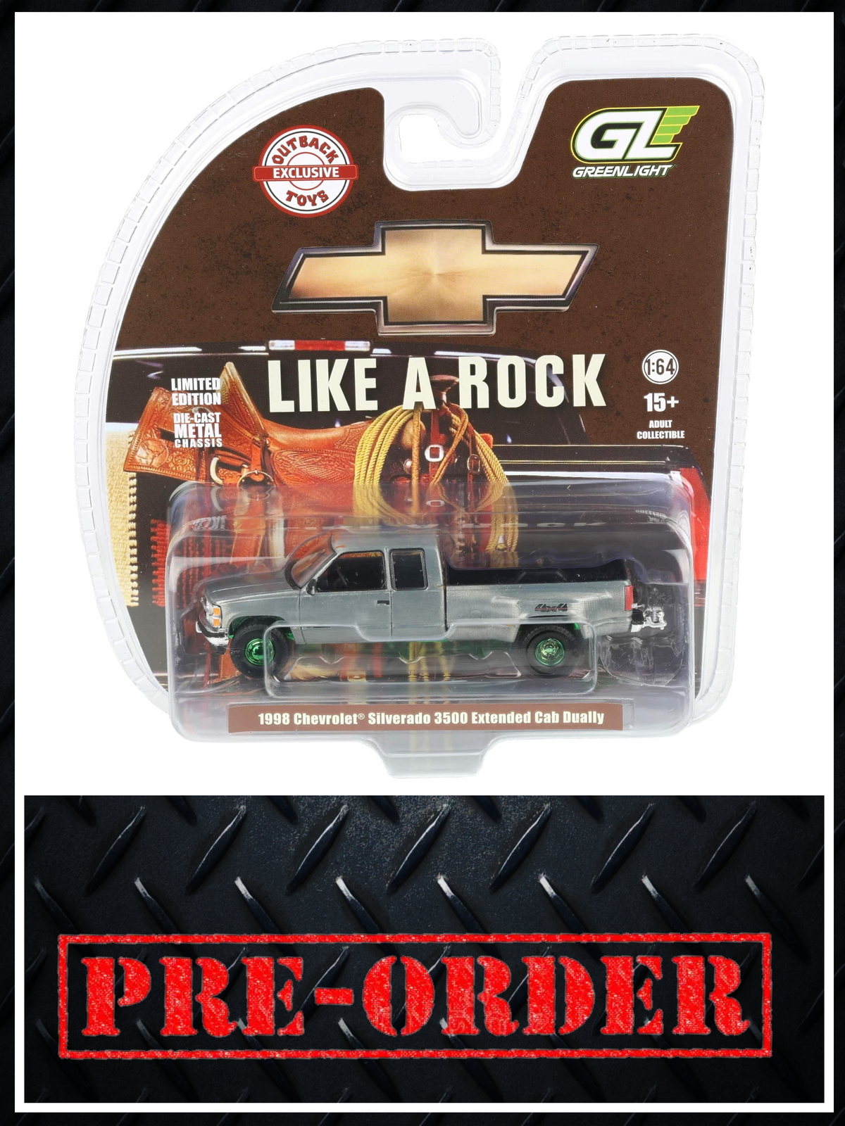RAW CHASE GREENLIGHT 1998 Chevrolet Silverado 3500 4x4 White 1:64 Diecast OBT Exclusive PRE-ORDER