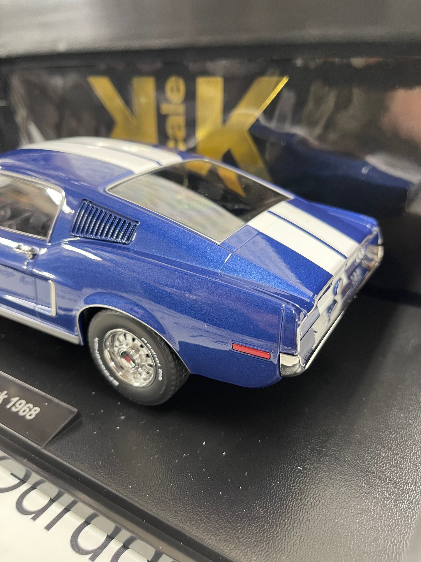 KK Scale 1968 Ford Mustang GT Fastback Blue w/ White Stripes 1:18 Diecast