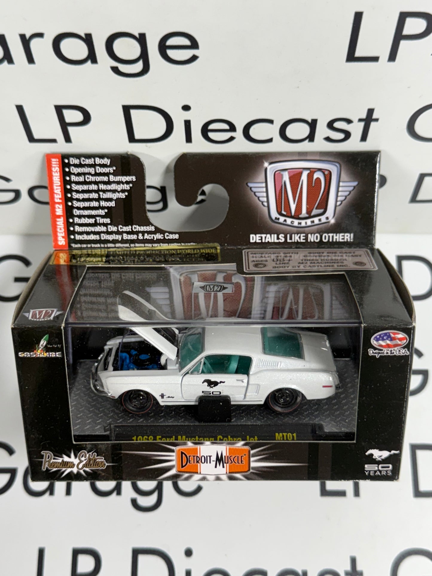 M2 1968 Ford Mustang Cobra Jet 50 Years Blue Interior 1:64 Diecast
