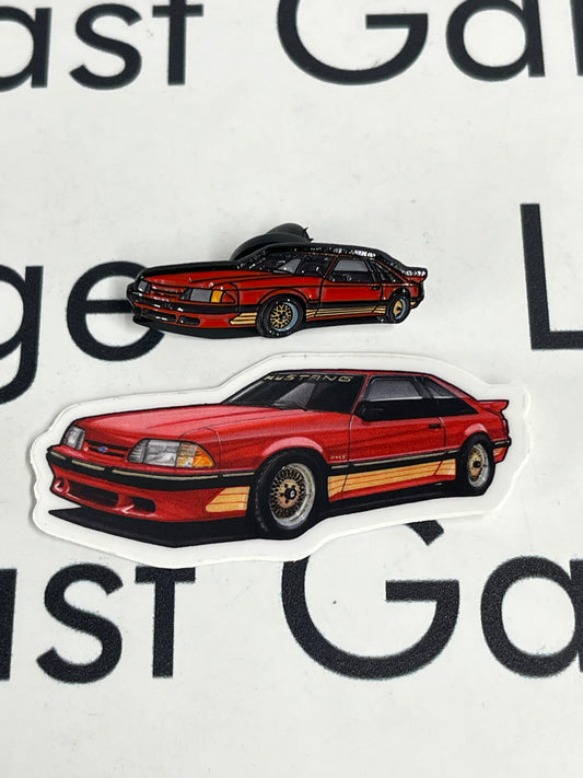 LP Diecast Exclusive 1988 Ford Mustang SLN Red Pin & Sticker Set