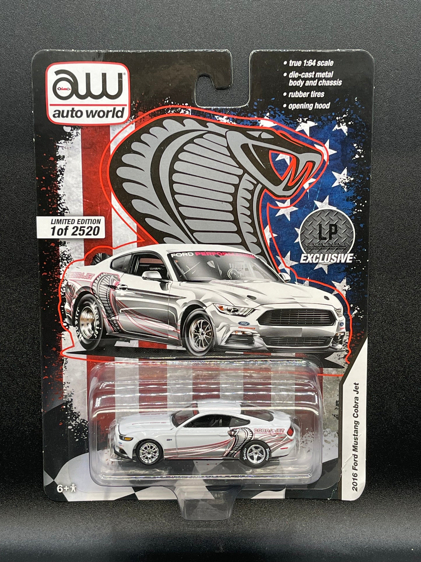 AUTO WORLD 2016 Ford Mustang Cobra Jet White LP Diecast Garage Exclusive 1:64 Diecast Promo