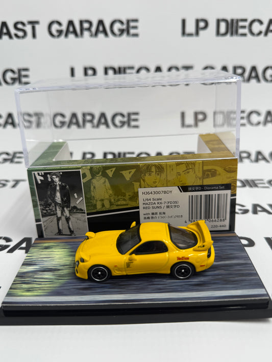 HOBBY JAPAN Mazda RX-7 Red Suns Yellow 1:64 Diecast Initial D