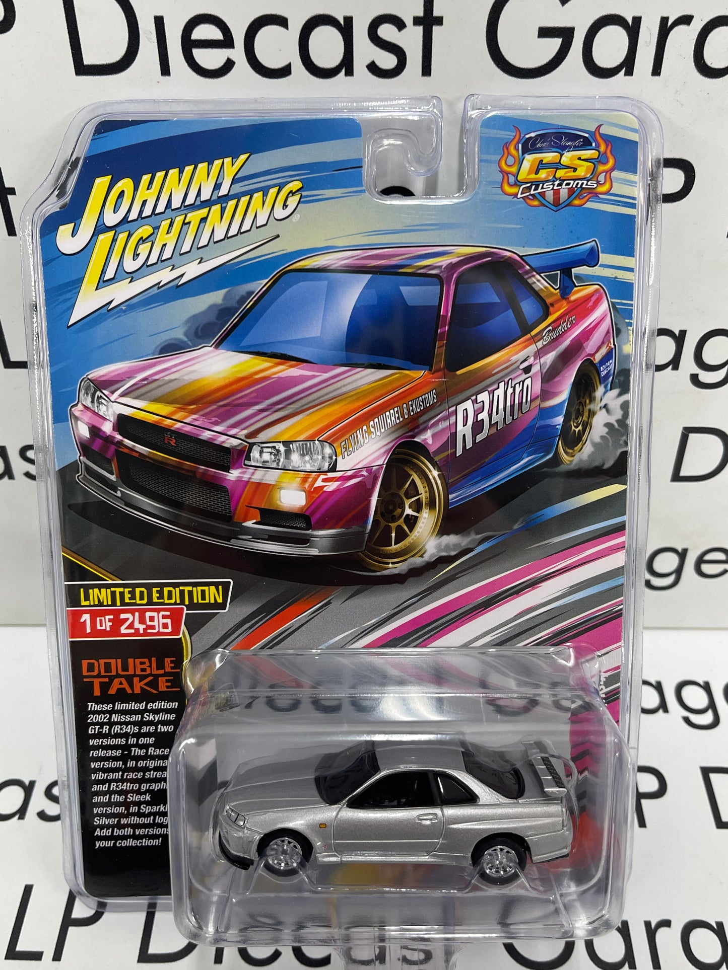 JOHNNY LIGHTNING 2002 Nissan Skyline GT-R (R34) Silver 1:64 Diecast CS Customs