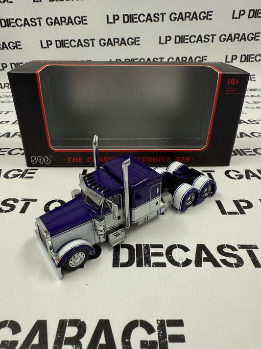 596 Model Classic Peterbilt 379 Purple & White Custom Semi Truck 1:64 Diecast