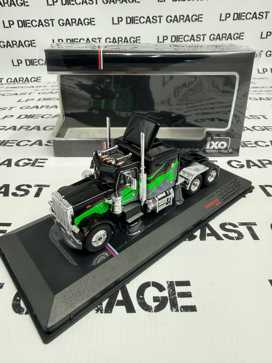 IXO Models 1973 Peterbilt 359 Black w/ Green Design Semi Truck 1:64 Diecast