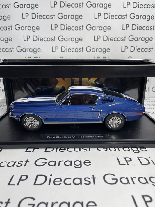 KK Scale 1968 Ford Mustang GT Fastback Blue w/ White Stripes 1:18 Diecast