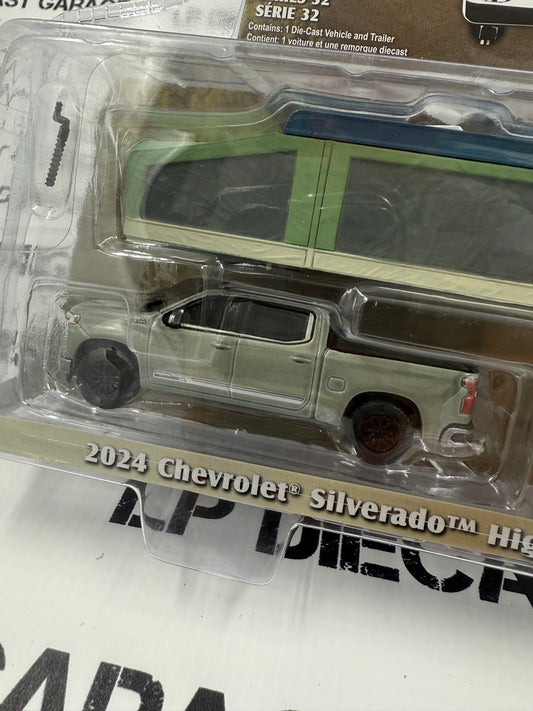 GREENLIGHT 2024 Chevrolet Silverado & Pop-Up Camper Gray 1:64 Diecast Hitch & Tow