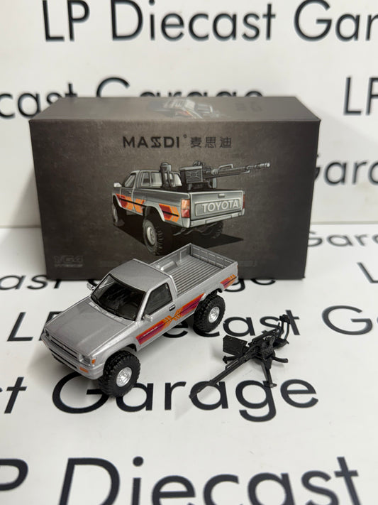 MASDI 1995 Toyota Hilux Truck Silver w/ Red Decals 1:64 Diecast
