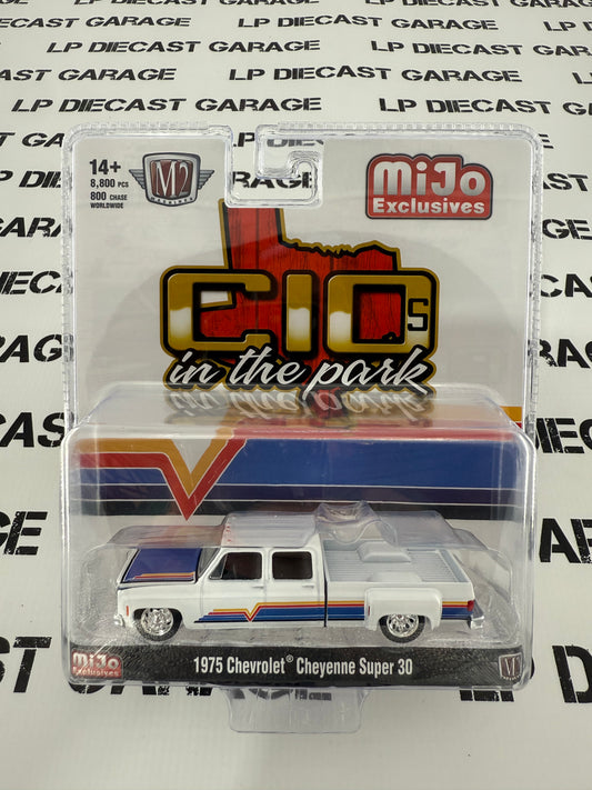 M2 1975 Chevrolet Cheyenne Super 30 White 1:64 Diecast C10s in the Park