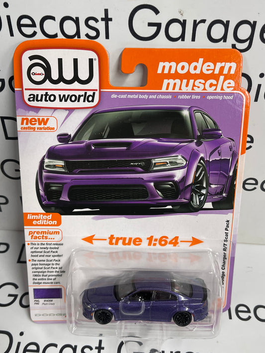 AUTO WORLD 2023 Dodge Charger R/T Scat Pack Plum Crazy 1:64 Diecast Modern Muscle