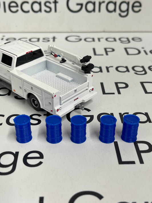 3D Printed Customs Set of 5 Blue Barrels 55 Gallon Drums for 1:64 Diecast