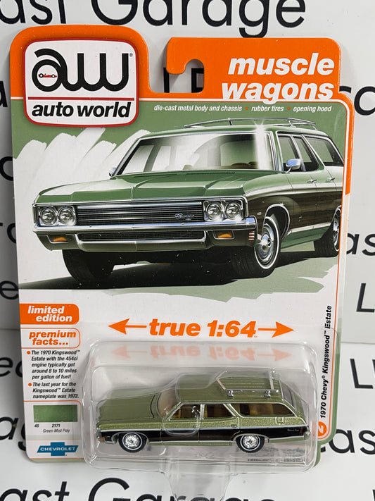 AUTO WORLD 1970 Chevy Kingswood Estate Green 1:64 Diecast Muscle Wagons