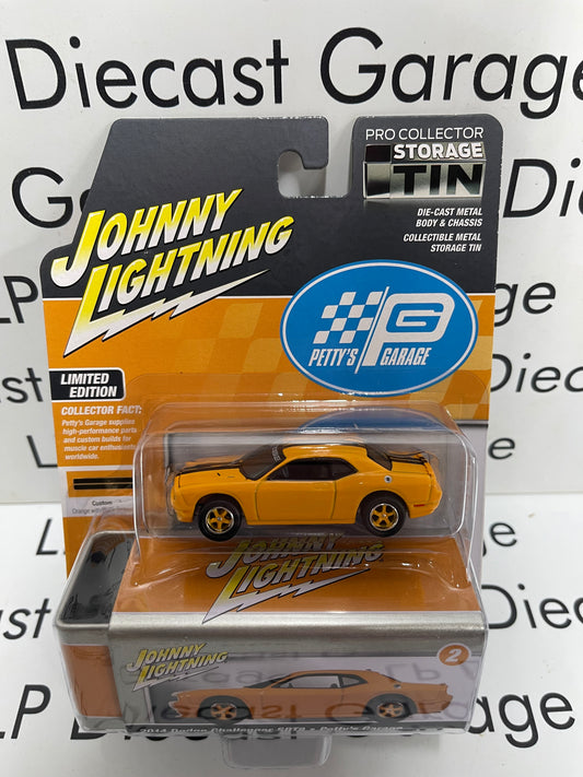 JOHNNY LIGHTNING 2014 Dodge Challenger SRT8 Petty's Garage Orange 1:64 Diecast Collector Tin