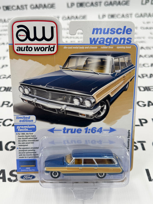 AUTO WORLD 1964 Ford Country Squire Blue 1:64 Diecast Muscle Wagons