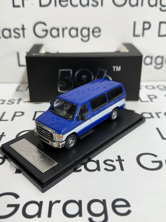 596 Model Ford E-350 Van Blue w/ White Stripe 1:64 Diecast Opening Rear Doors