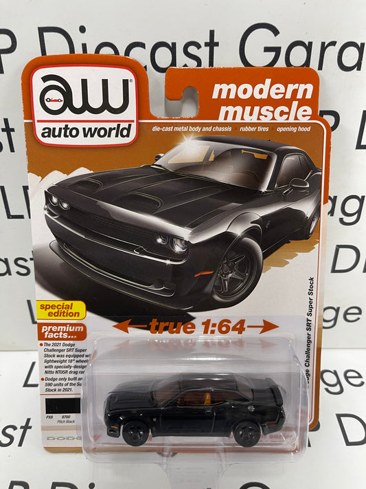 AUTO WORLD 2021 Dodge Challenger SRT Super Stock Pitch Black 1:64 Diecast Modern Muscle