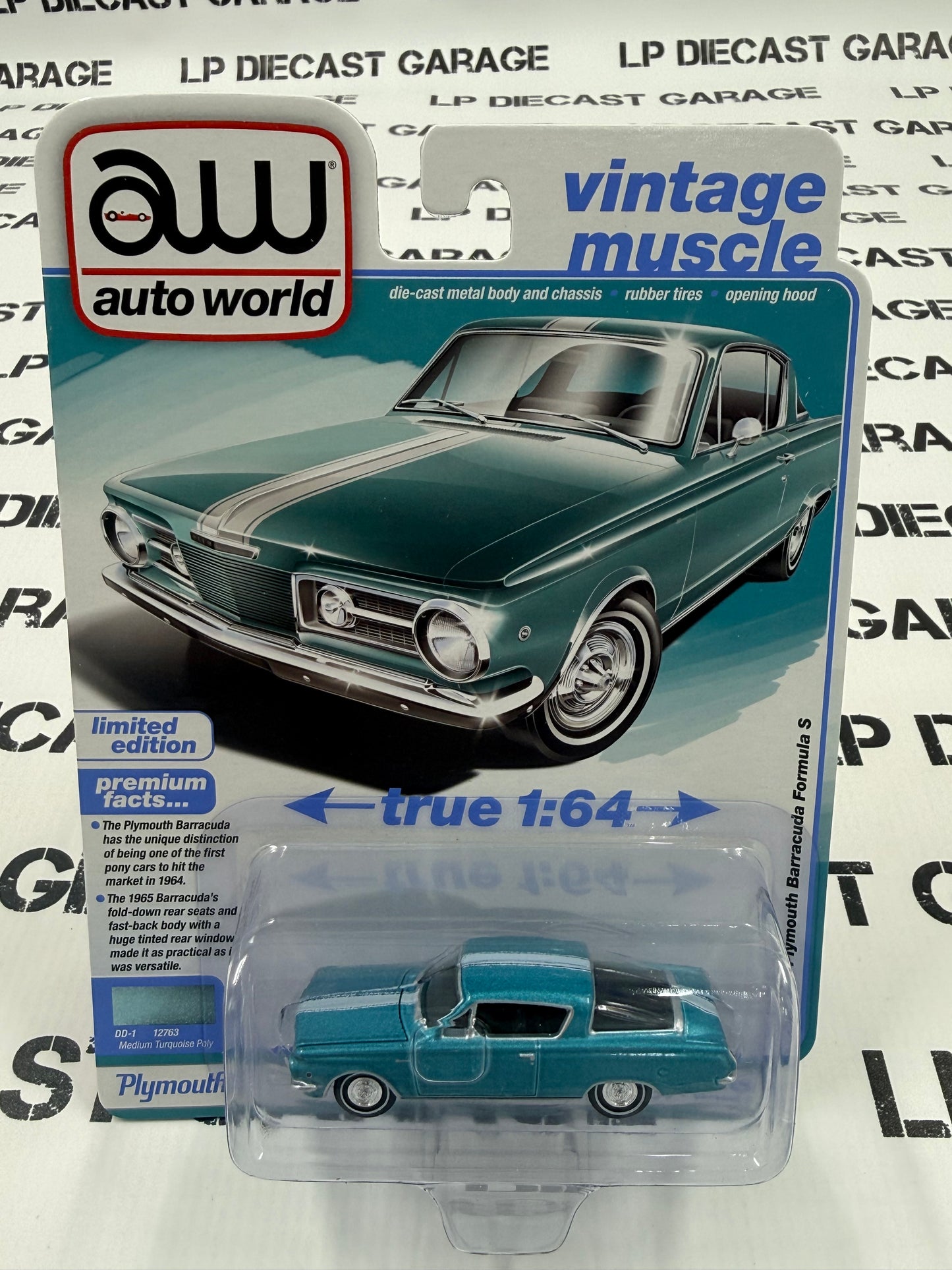 AUTO WORLD 1965 Plymouth Barracuda Formula S Turquoise 1:64 Diecast Vintage Muscle