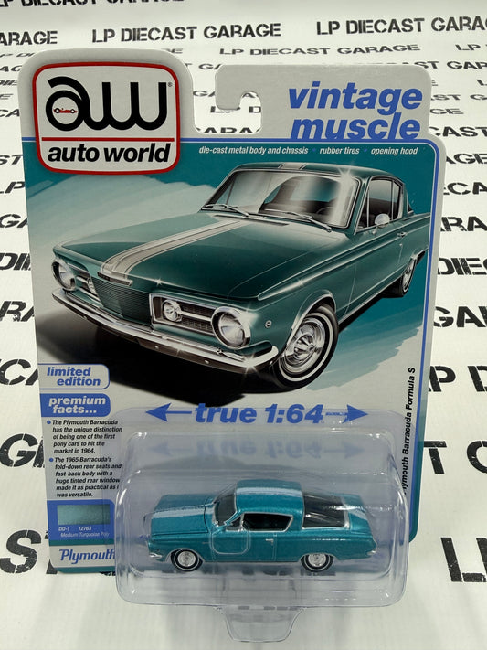 AUTO WORLD 1965 Plymouth Barracuda Formula S Turquoise 1:64 Diecast Vintage Muscle