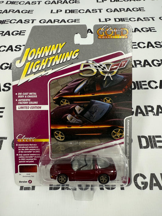 JOHNNY LIGHTNING 2003 Chevrolet Corvette Dark Red 50th 1:64 Diecast Classic Gold