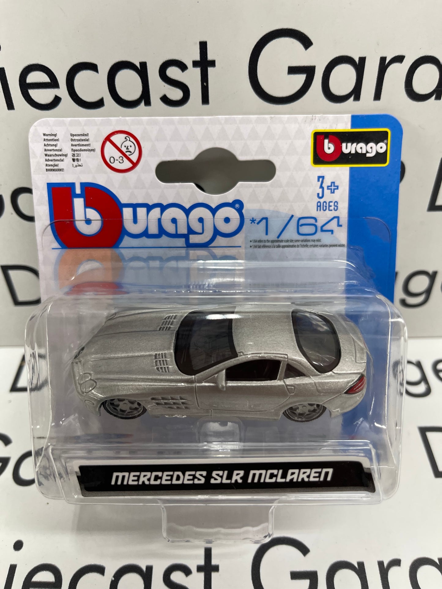 BBURAGO 2008 Mercedes SLR Mclaren Silver Sports Car 1:64 Diecast