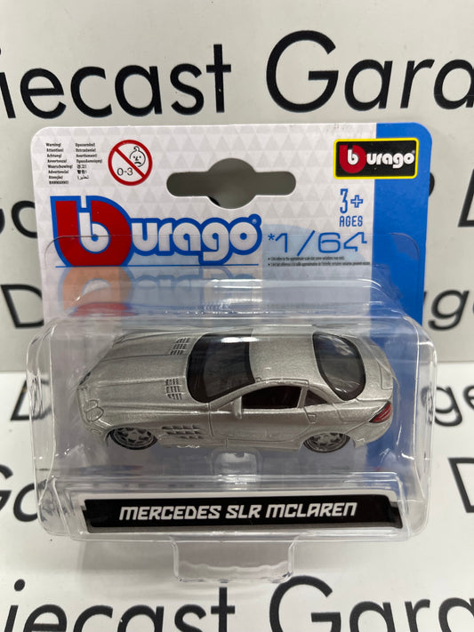 BBURAGO 2008 Mercedes SLR Mclaren Silver Sports Car 1:64 Diecast