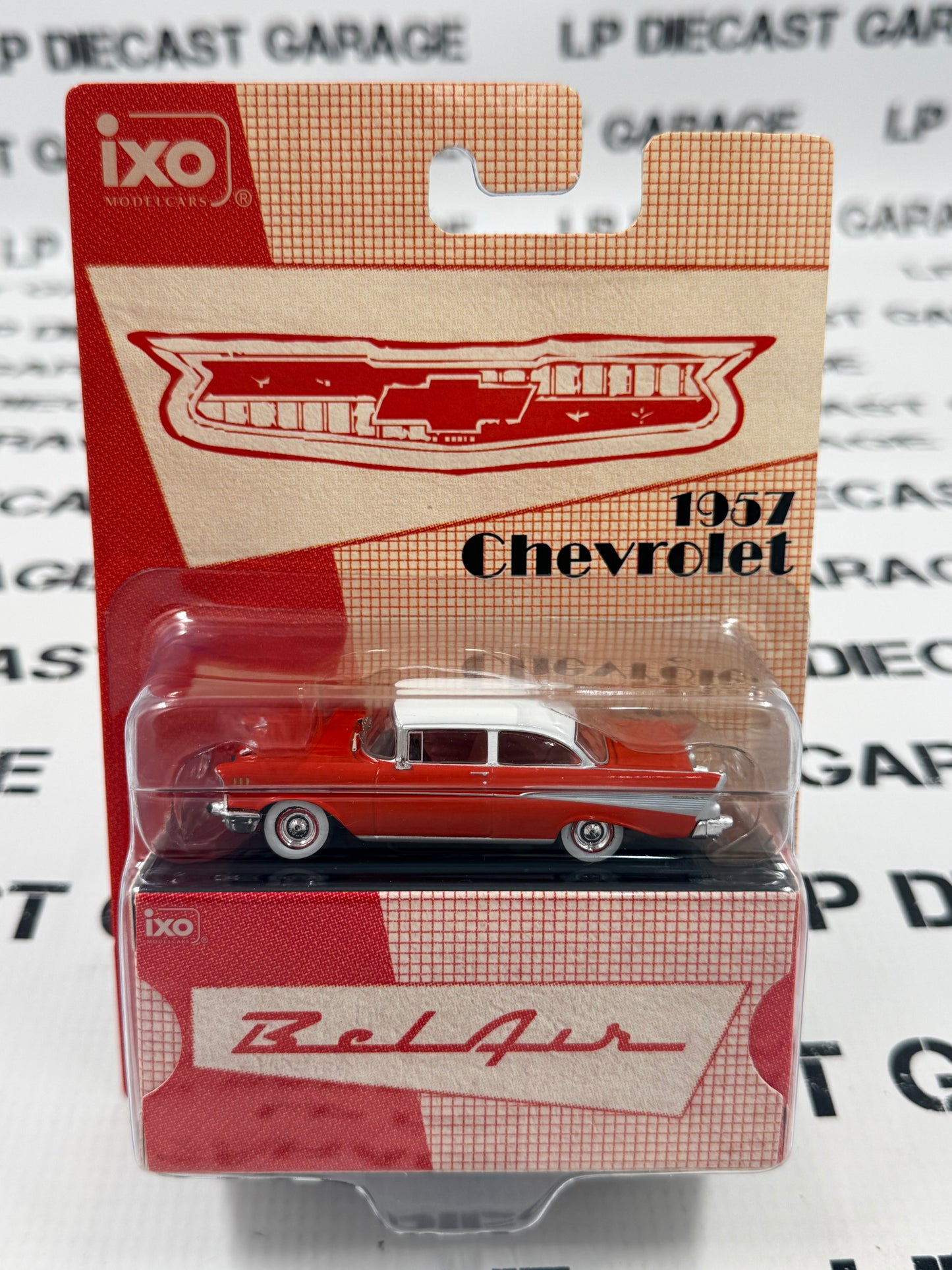 IXO Models 1957 Chevrolet Bel Air Red with White Top 1:64 Diecast