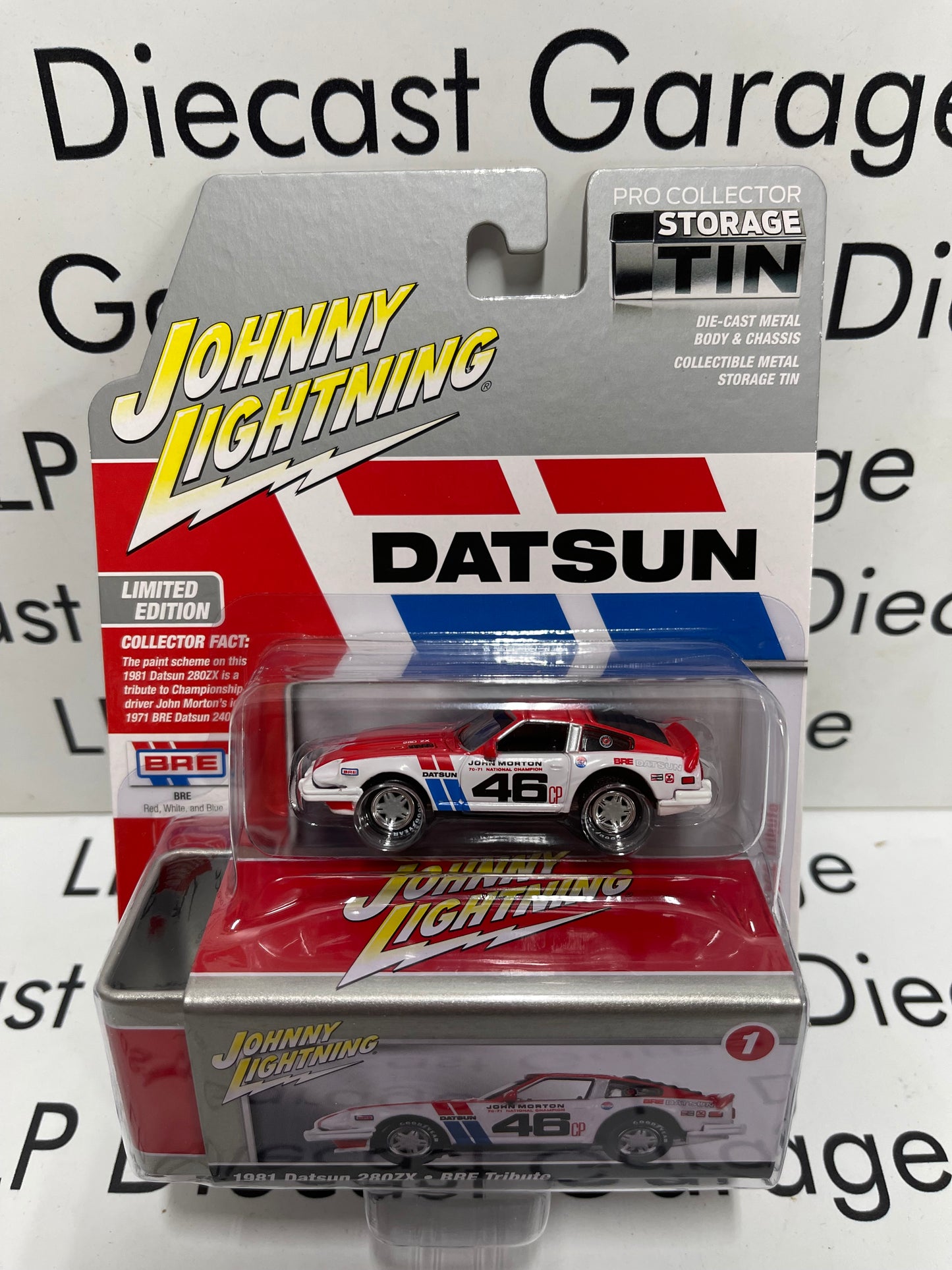 JOHNNY LIGHTNING 1981 Datsun 280ZX BRE Tribute Red 1:64 Diecast Collector Tin