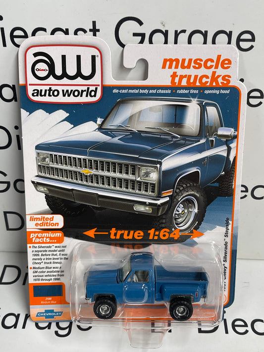 AUTO WORLD 1981 Chevrolet Silverado Blue 1:64 Diecast Muscle Trucks