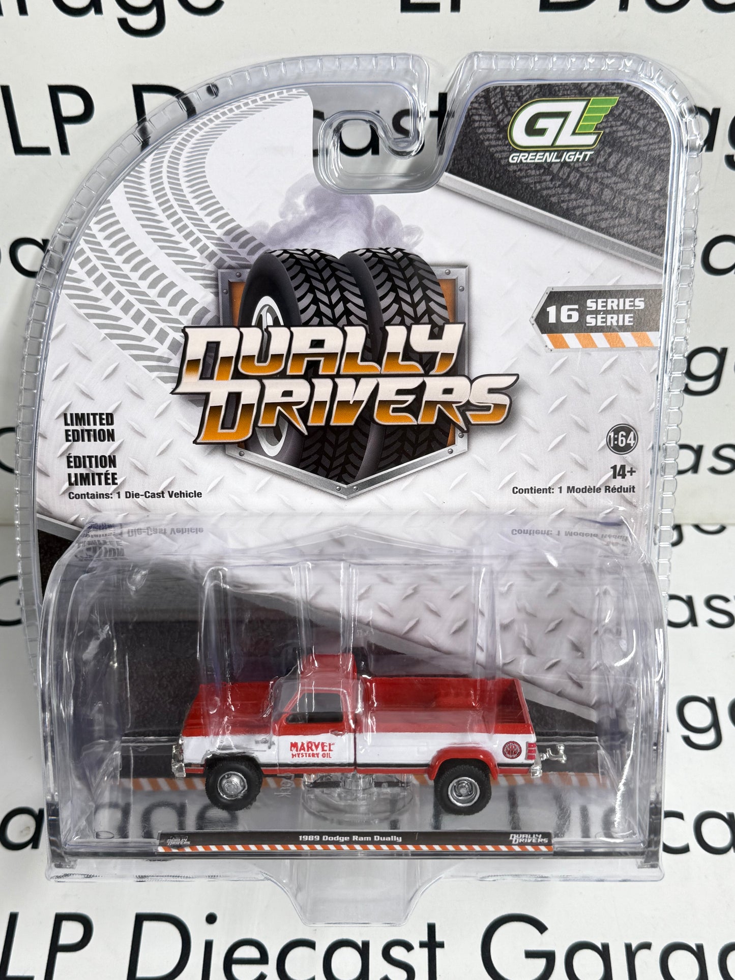 GREENLIGHT 1989 Dodge Ram Marvel Mystery Oil Red/White 1:64 Diecast Dually Drivers
