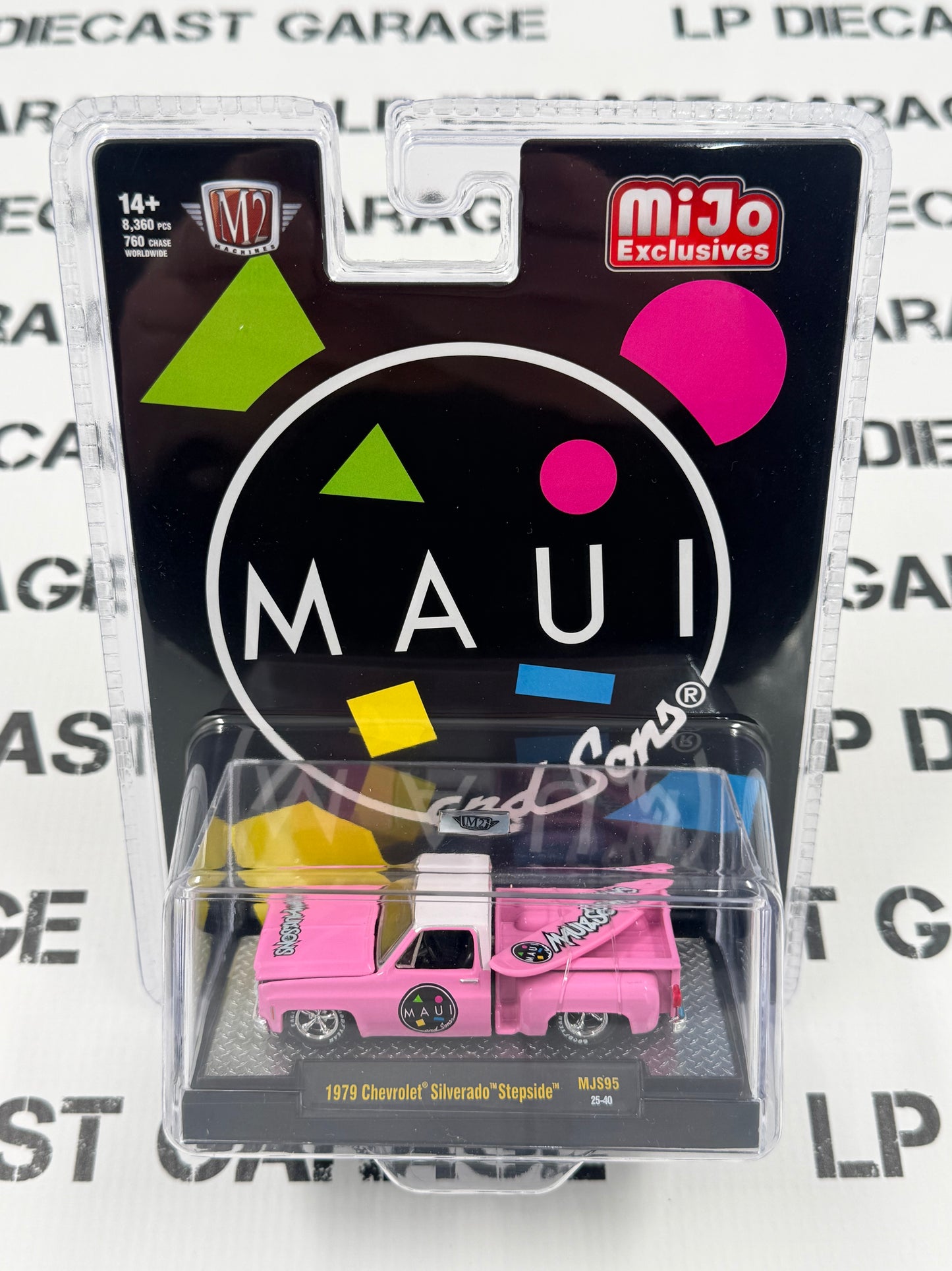 M2 1979 Chevrolet Silverado Stepside Maui & Sons Pink 1:64 Diecast