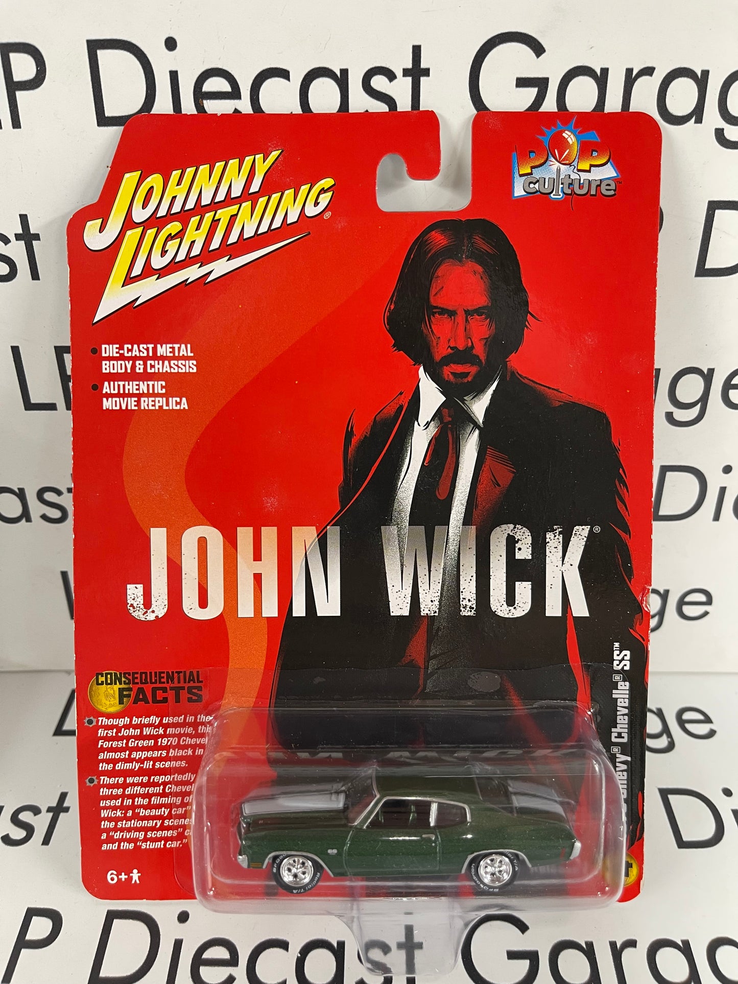JOHNNY LIGHTNING 1970 Chevy Chevelle SS John Wick Green 1:64 Diecast Pop Culture