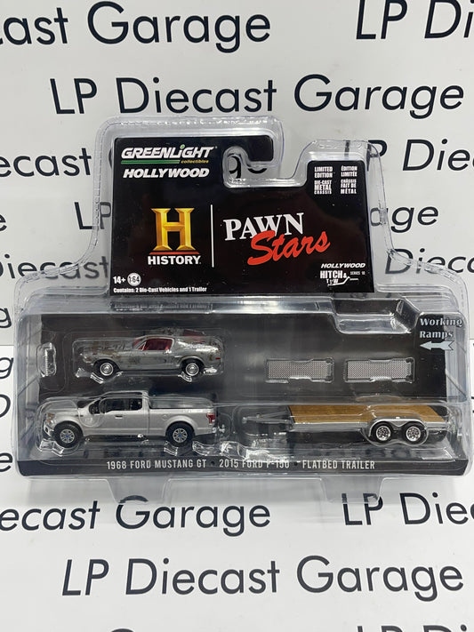GREENLIGHT Hitch & Tow Hollywood Pawn Stars 1968 Ford Mustang GT 2015 Ford F150 Trailer Set 1:64 Diecast