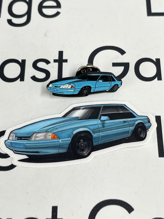 LP Diecast Exclusive 1993 Ford Mustang LX Coupe Blue Pin & Sticker Set