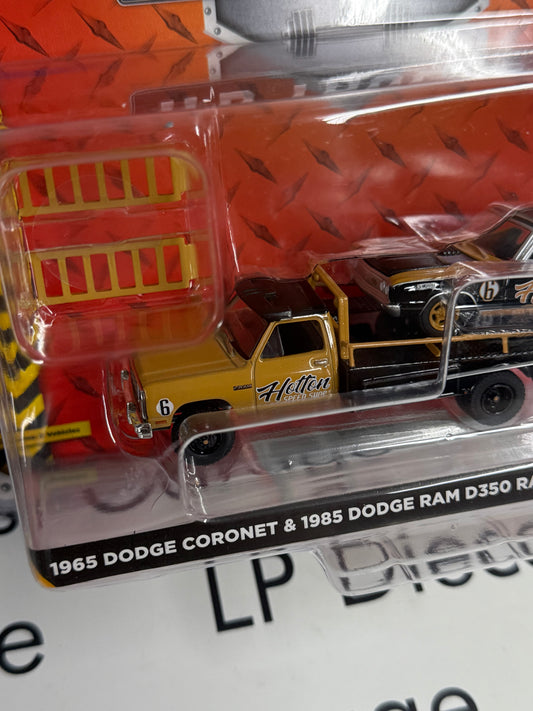 GREENLIGHT 1985 Dodge Ram Ramp Truck & 1965 Dodge Coronet 1:64 Diecast Hotton Speed Shop
