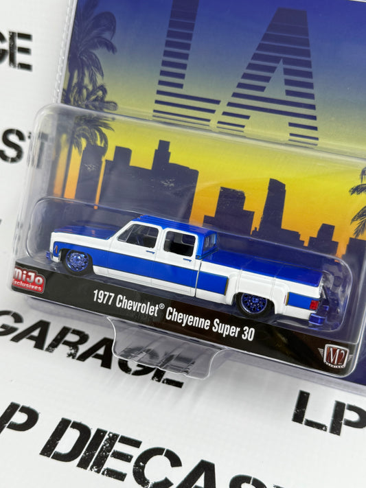 CHASE M2 1977 Chevrolet Cheyenne Super 30 LA White/Blue 1:64 Diecast Mijo