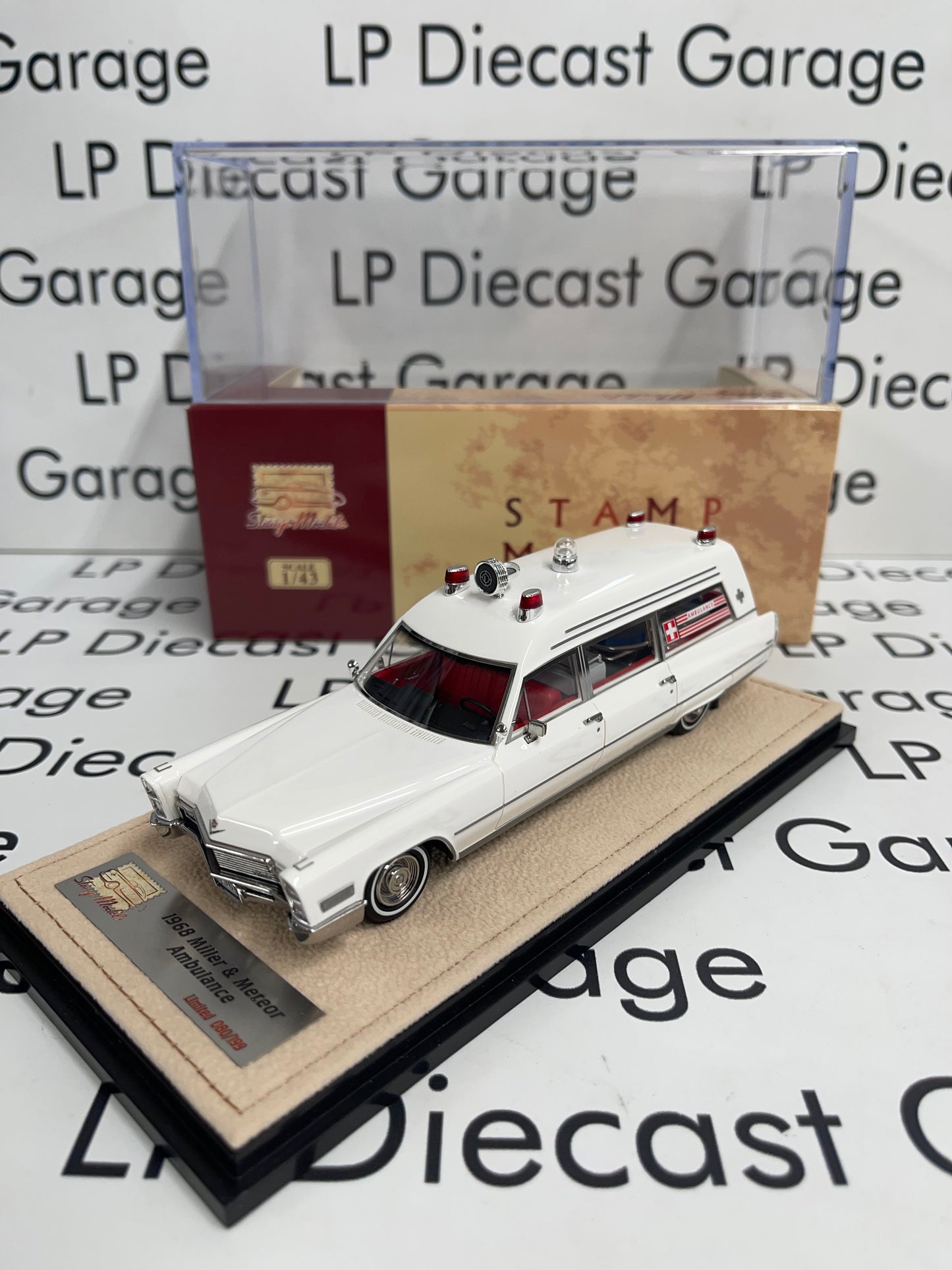 STAMP MODELS 1968 Cadillac Miller Meteor Ambulance White 1:43 Scale Resin Model