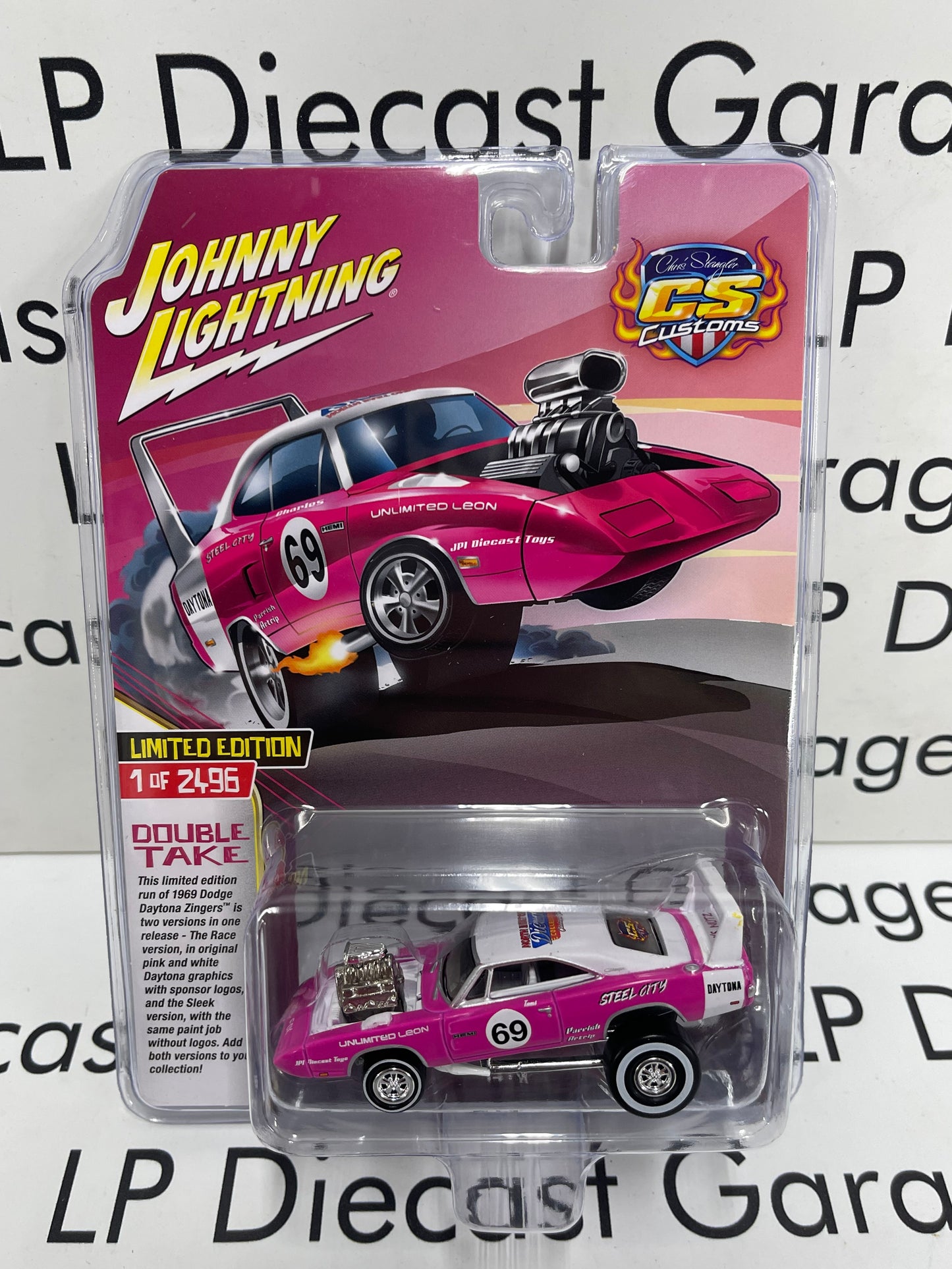 JOHNNY LIGHTNING 1969 Dodge Daytona Pink #69 Graphic 1:64 Diecast CS Customs