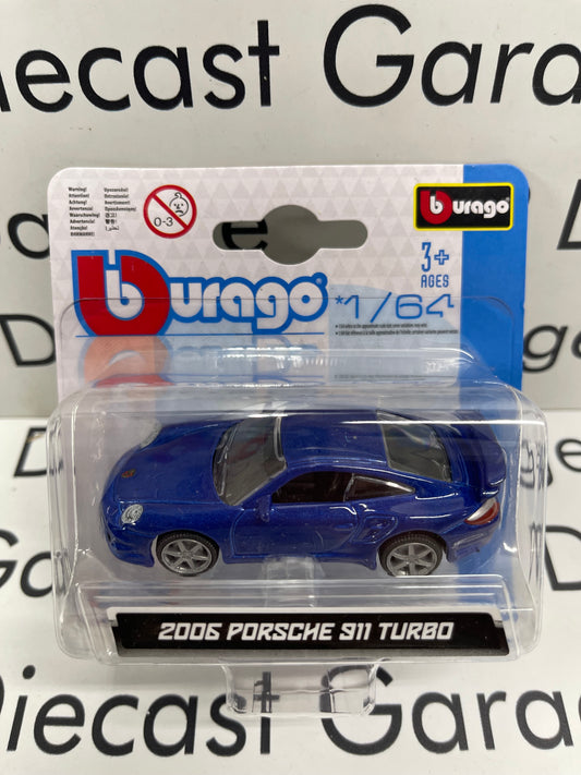 BBURAGO 2006 Porsche 911 Turbo Blue Sports Car 1:64 Diecast
