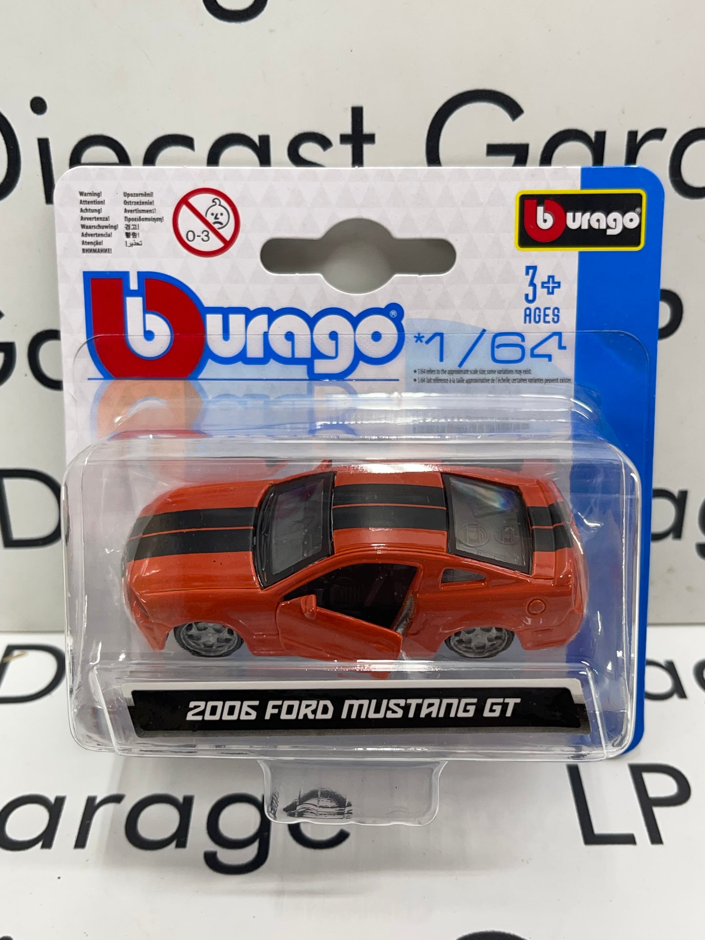 BBURAGO 2006 Ford Mustang GT Orange w/ Black Stripes 1:64 Diecast