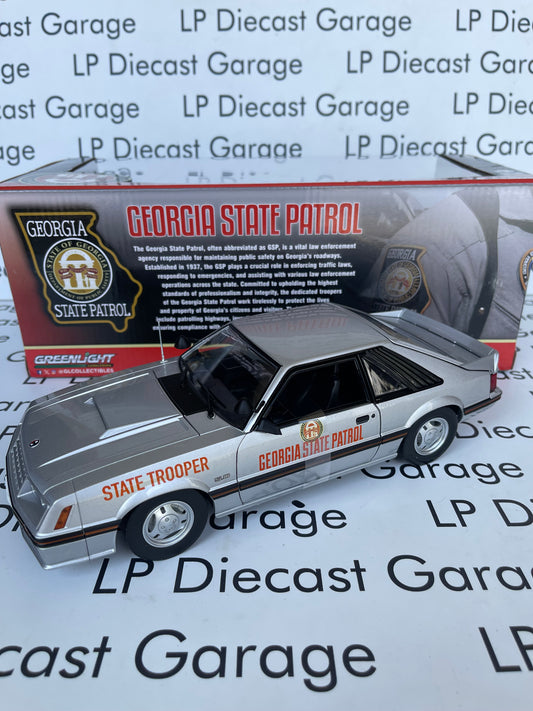 GREENLIGHT 1982 Ford Mustang SSP Georgia State Patrol Police State Trooper 1:18 Diecast