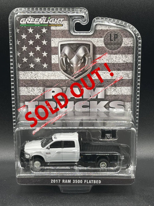 GREENLIGHT 2017 Ram 3500 Laramie Flatbed White Cummins LP Exclusive 1:64 Diecast Promo