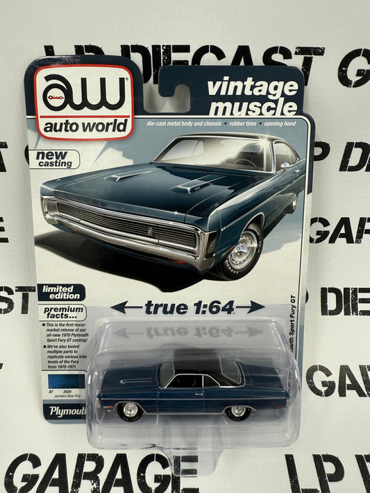 AUTO WORLD 1970 Plymouth Sport Fury GT Jamaica Blue 1:64 Diecast Vintage Muscle