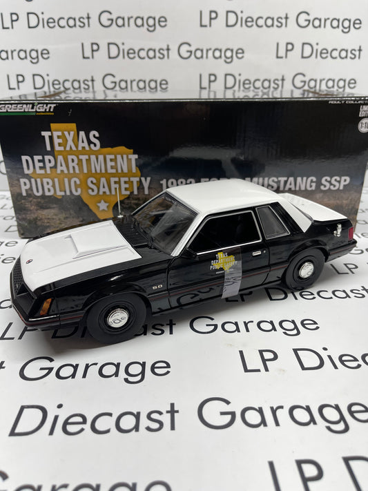 GREENLIGHT 1982 Ford Mustang SSP Texas Public Safety Police Car 1:18 Diecast