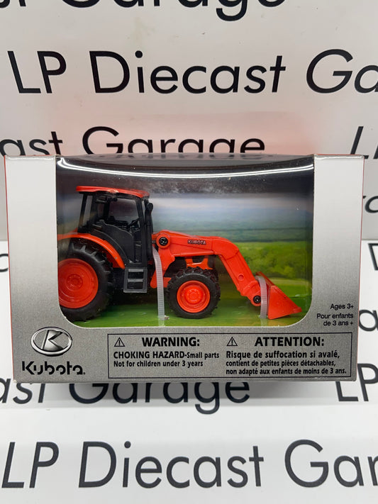 KUBOTA M5-111 Tractor with Loader 4" Plastic Pull Back Toy Approx 1:64 Scale NOT Diecast