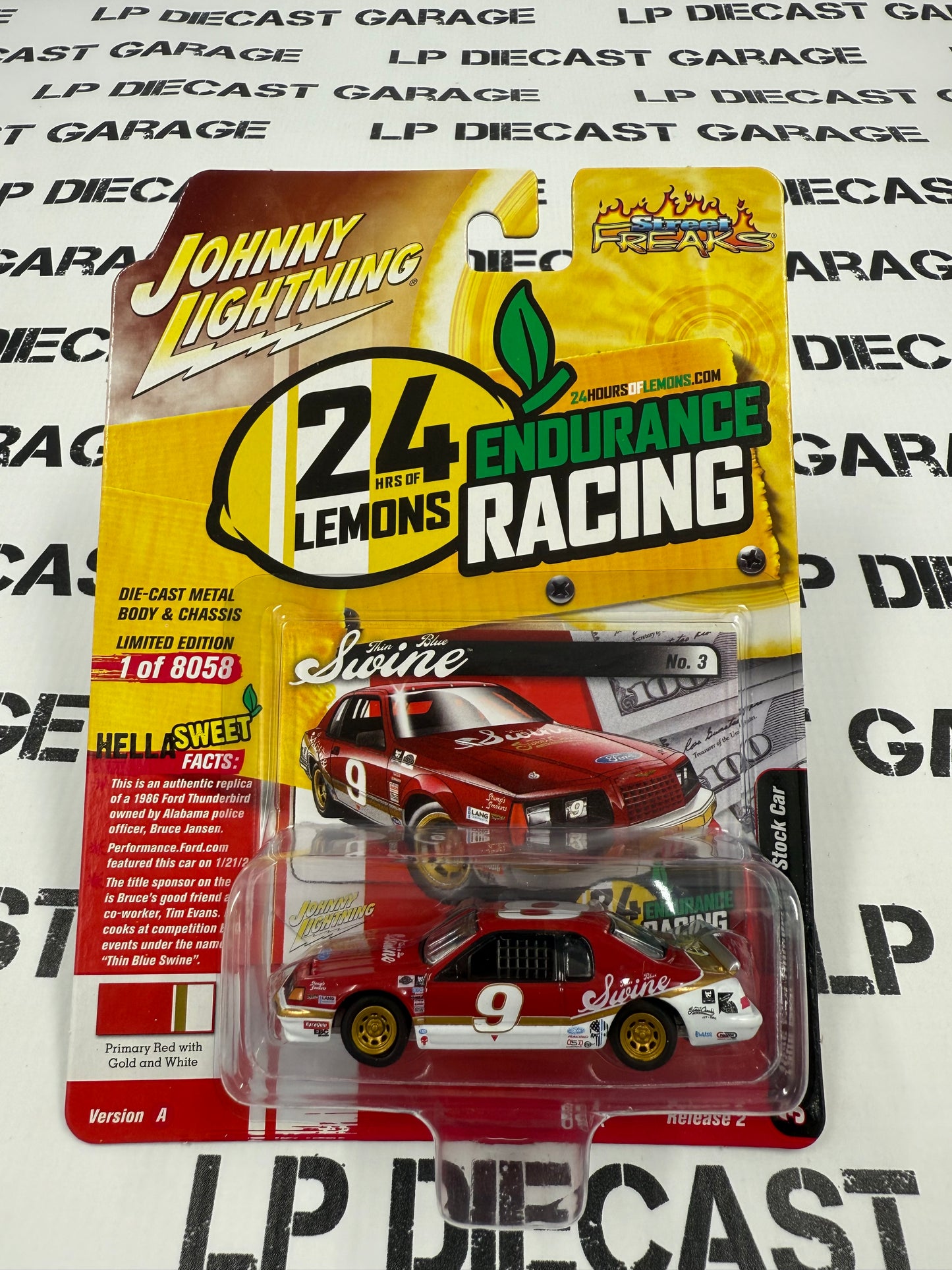 JOHNNY LIGHTNING 1986 Ford Thunderbird Stock Car 1:64 Diecast 24Hrs Lemons